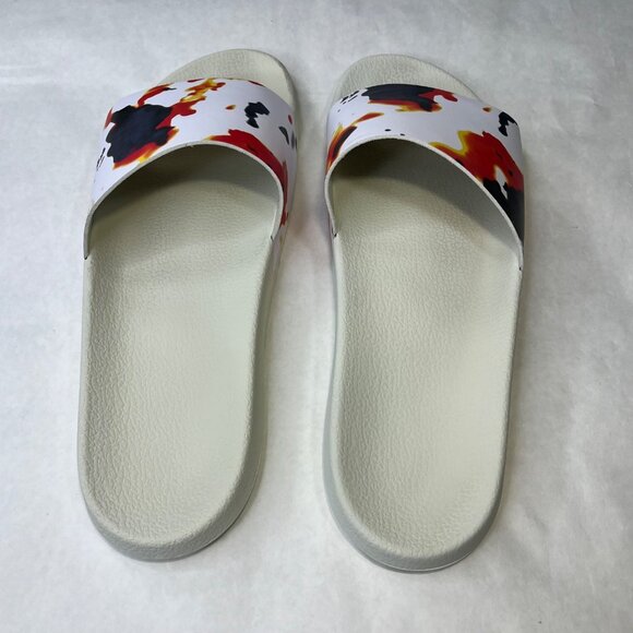 Under Armour Mens Size 14 White Slides With Abstract Red & Black Splatter Design - Picture 4 of 5